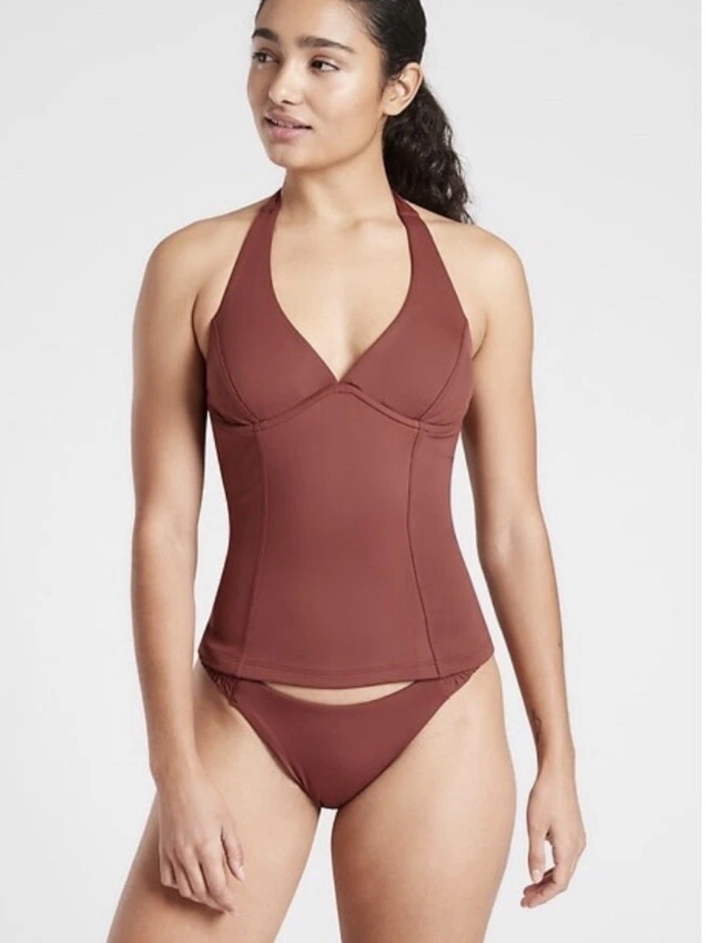 NWT Athleta Sculpted Halter Tankini Swim Set Medium Red Clay Matching Bottoms